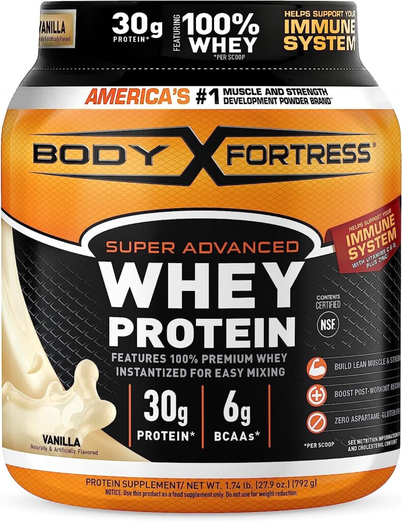 Body Fortress Super Advanced Whey Protein Powder, Vanilla, Immune Support (1), Vitamins C  D Plus Zinc, 1.74 lbs