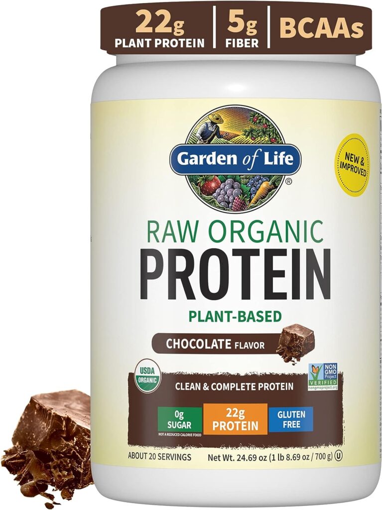 Garden of Life – Organic Vegan Chocolate Protein Powder - 22g Complete Plant Based Raw Protein  BCAAs Plus Probiotics  Digestive Enzymes for Easy Digestion, Non-GMO Gluten-Free, Lactose Free 1.5 LB