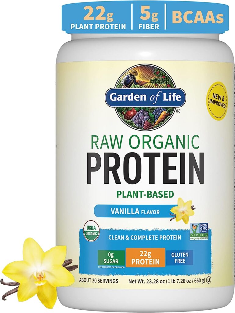 Garden of Life Organic Vegan Vanilla Protein Powder 22g Complete Plant Based Raw Protein  BCAAs Plus Probiotics  Digestive Enzymes for Easy Digestion â Non-GMO, Gluten-Free, Lactose Free 1.5 LB