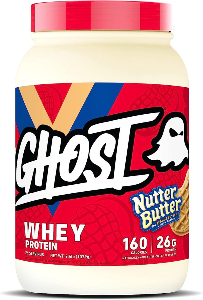 GHOST WHEY Protein Powder, Nutter Butter - 2lb, 26g of Protein - Whey Protein Blend - Â­Post Workout Fitness  Nutrition Shakes, Smoothies, Baking  Cooking - Cookie Pieces Inside