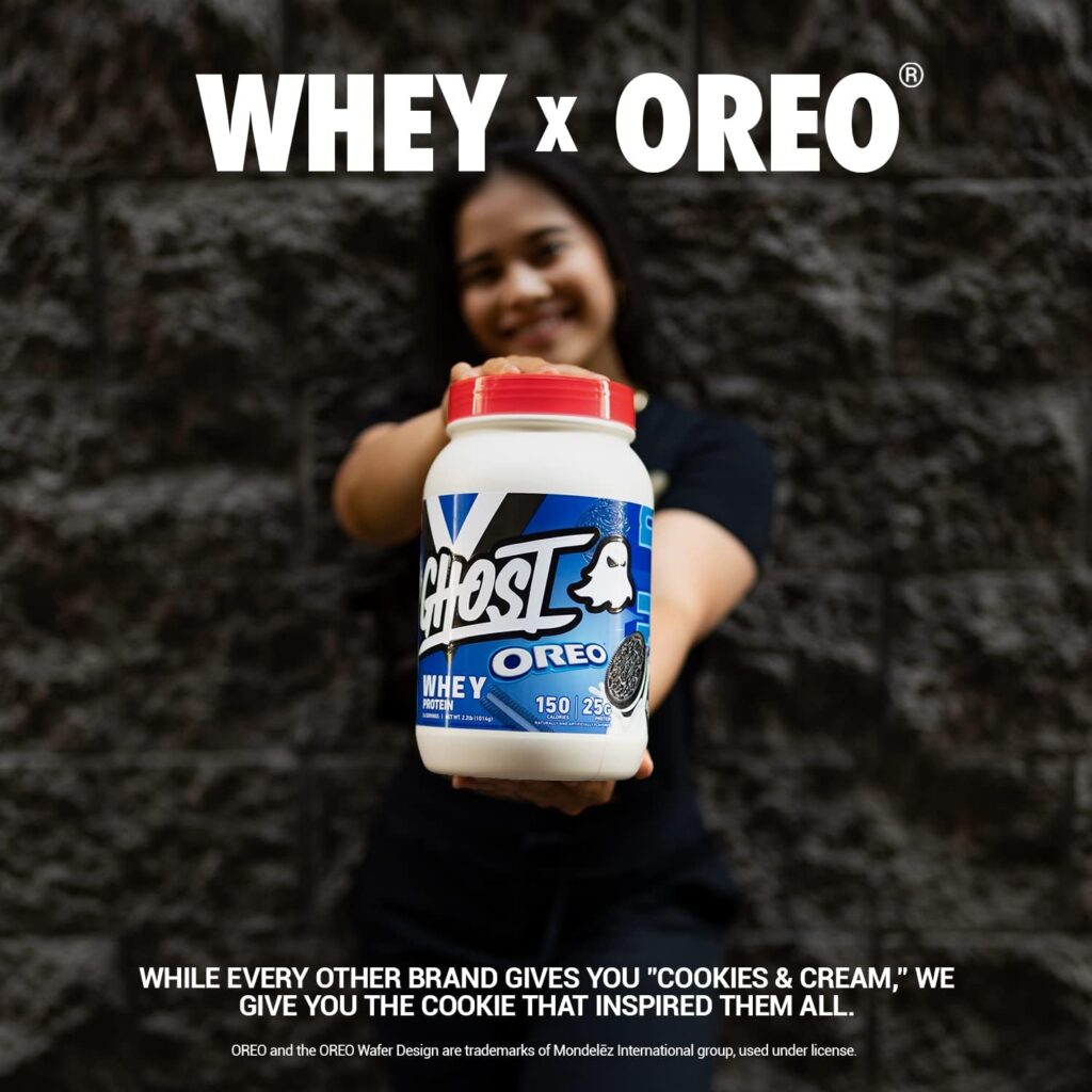 GHOST WHEY Protein Powder, Oreo - 2lb, 25g of Protein - Whey Protein Blend -Post Workout Fitness  Nutrition Shakes, Smoothies, Baking  Cooking - Cookie Pieces Inside