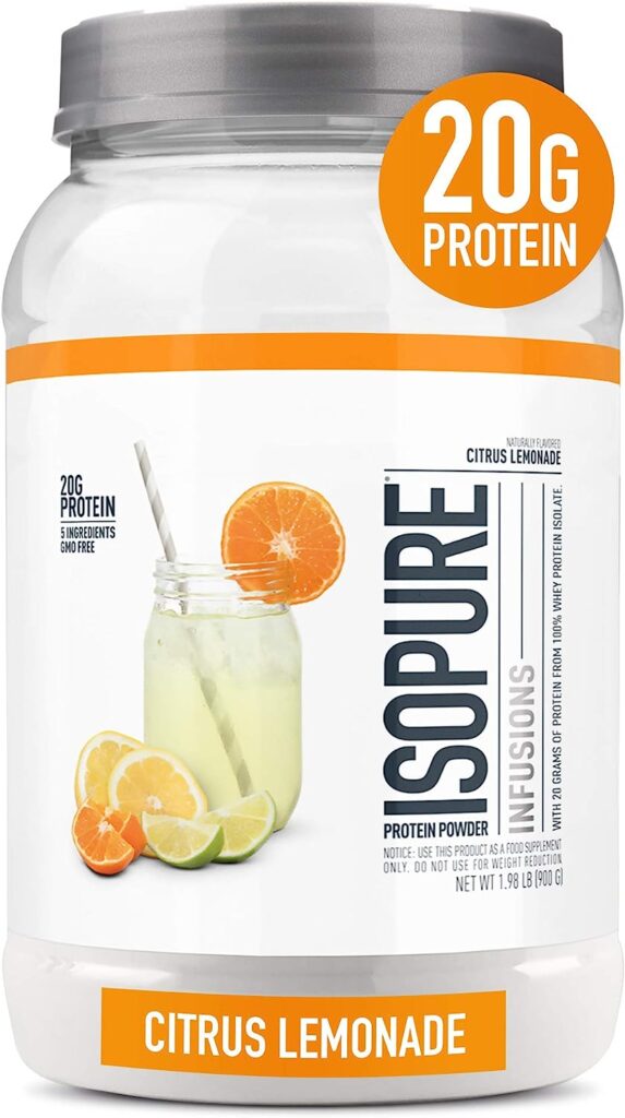 Isopure Protein Powder, Clear Whey Isolate Protein, Post Workout Recovery Drink Mix, Gluten Free with Zero Added Sugar, Infusions- Citrus Lemonade, 36 Servings,2.4 pounds