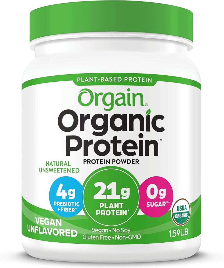 Orgain Organic Unflavored Vegan Protein Powder, Natural Unsweetened - 21g Plant Based Protein, Gluten Free, Dairy Free, Lactose Free, Soy Free, No Sugar Added, Kosher, For Smoothies  Shakes - 1.59lb