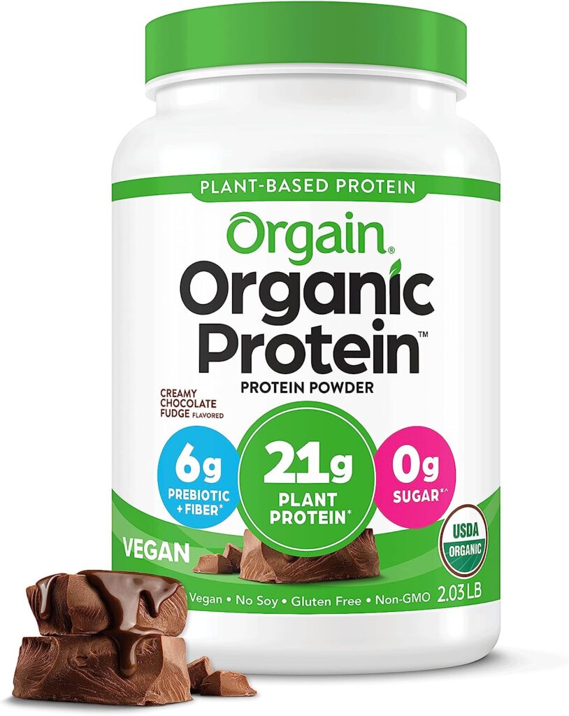 Orgain Organic Vegan Protein Powder, Creamy Chocolate Fudge - 21g Plant Based Protein, Gluten Free, Dairy Free, Lactose Free, Soy Free, No Sugar Added, Kosher, For Smoothies  Shakes - 2.03lb
