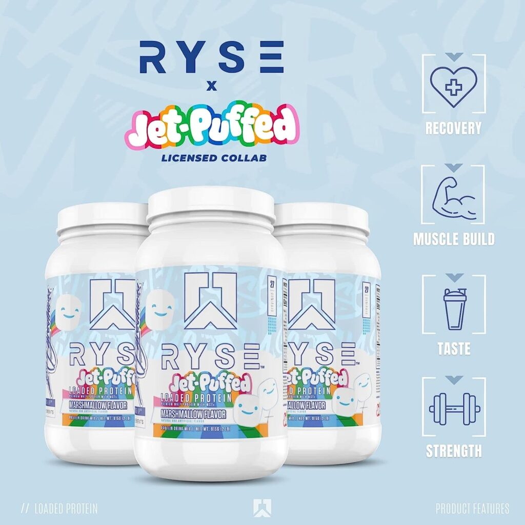 Ryse Loaded Protein Powder | 25g Whey Protein Isolate  Concentrate | with Prebiotic Fiber  MCTs | Low Carbs  Low Sugar | 27 Servings (Marshmallow)
